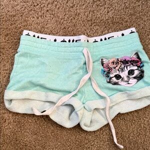 No Boundaries Mint Green Cat Print Shorts